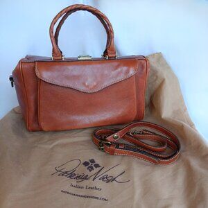 Patricia Nash Italian Leather Satchel | Cognac Brown | With Dustbag | Brass